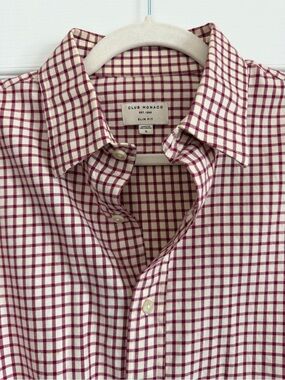 Club Monaco Cream and Burgundy Check Button-Down Shirt